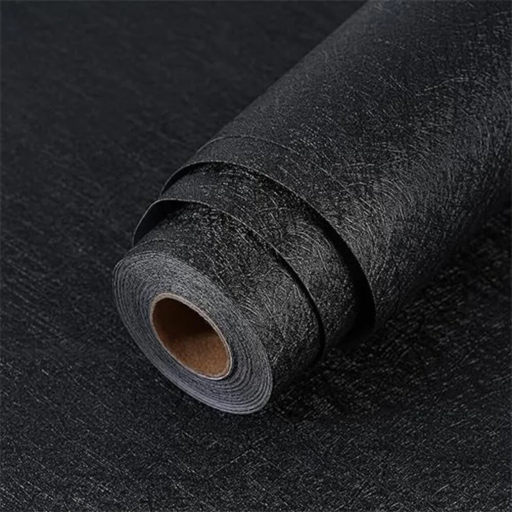 Peel and Stick Wallpaper Black Silk Wall Paper - 15.7 x 300 Inch Self Adhesive